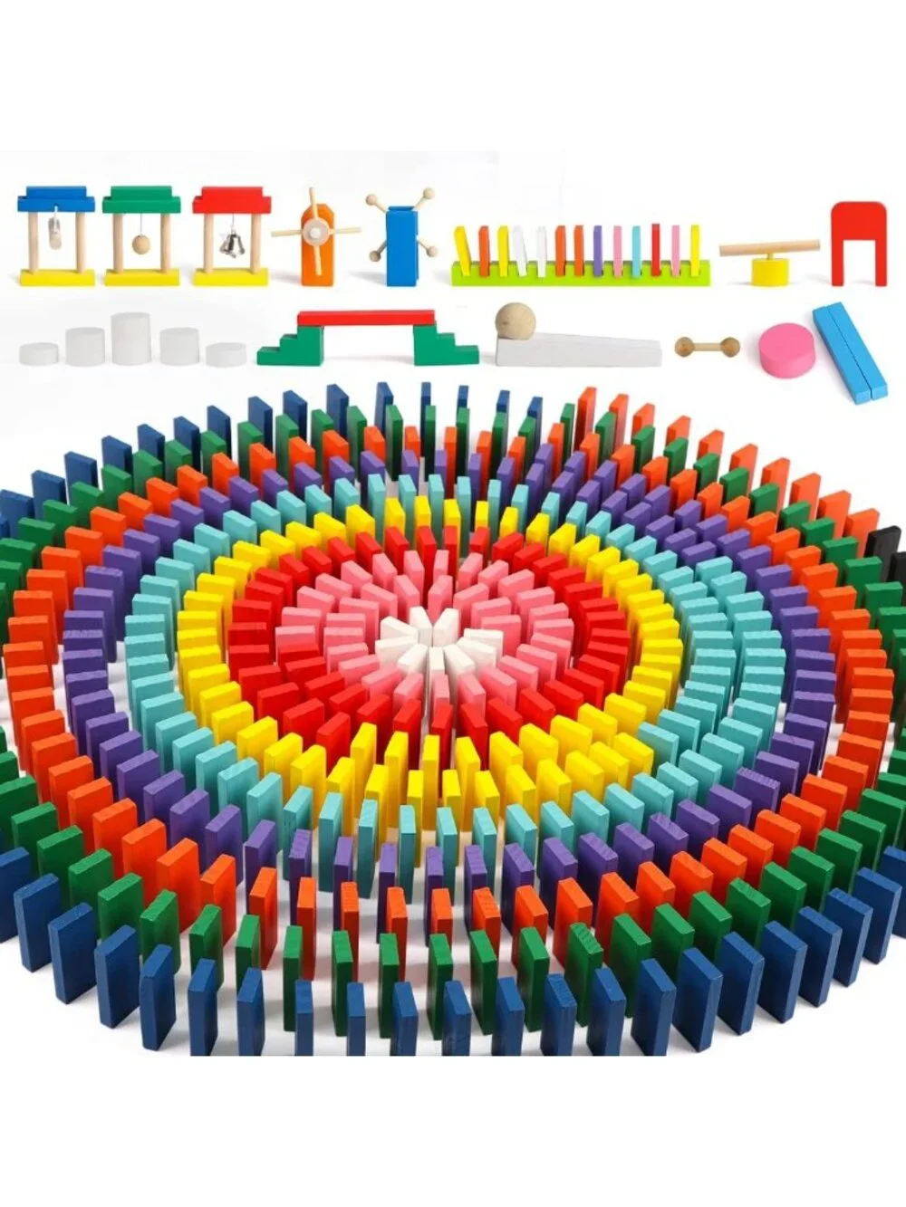 1000 PCS Colorful Wooden Dominoes Set for Kids - Educational Racing Game